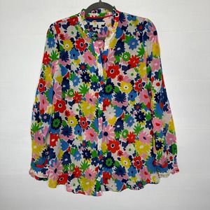 Boden floral silk blouse ruffle bright colorful long sleeve 12